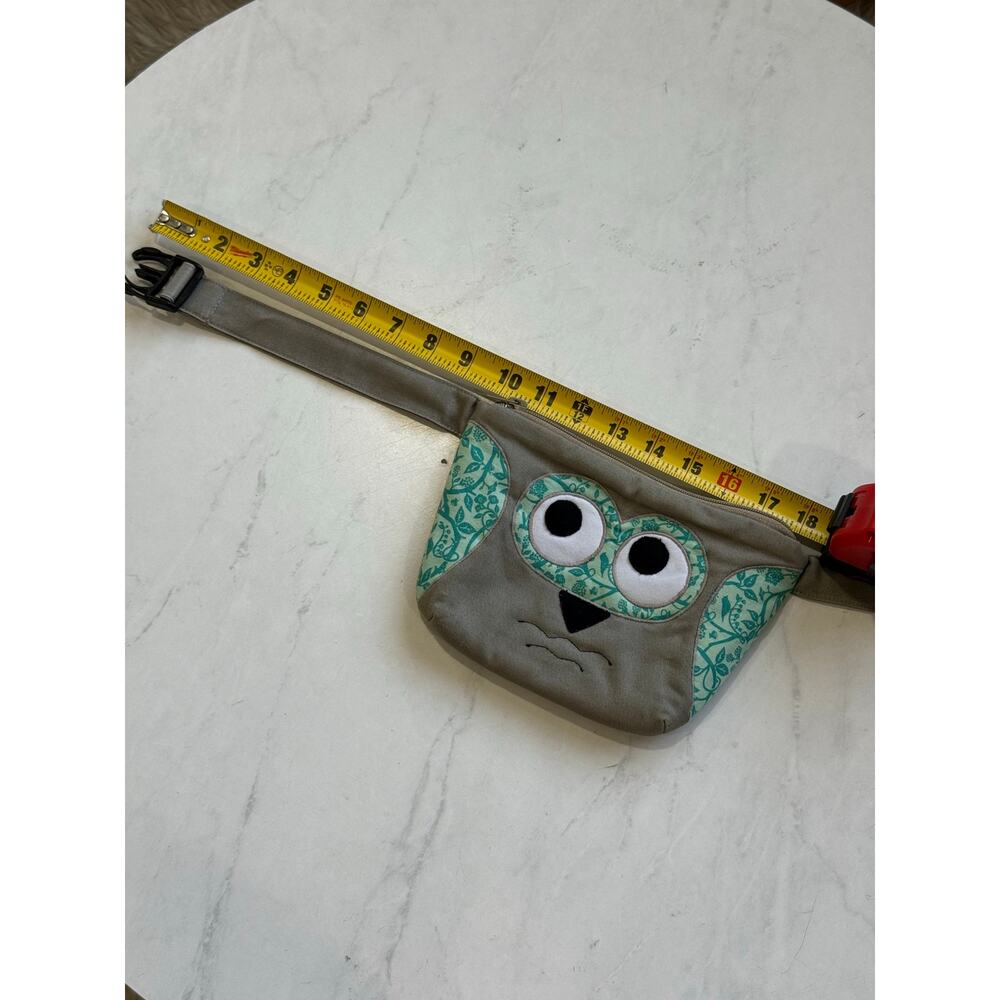 Handmade Owl Fanny Pack Belt Bag Gray Teal Floral Adjustable Waist Hip Bag - Picture 4 of 8